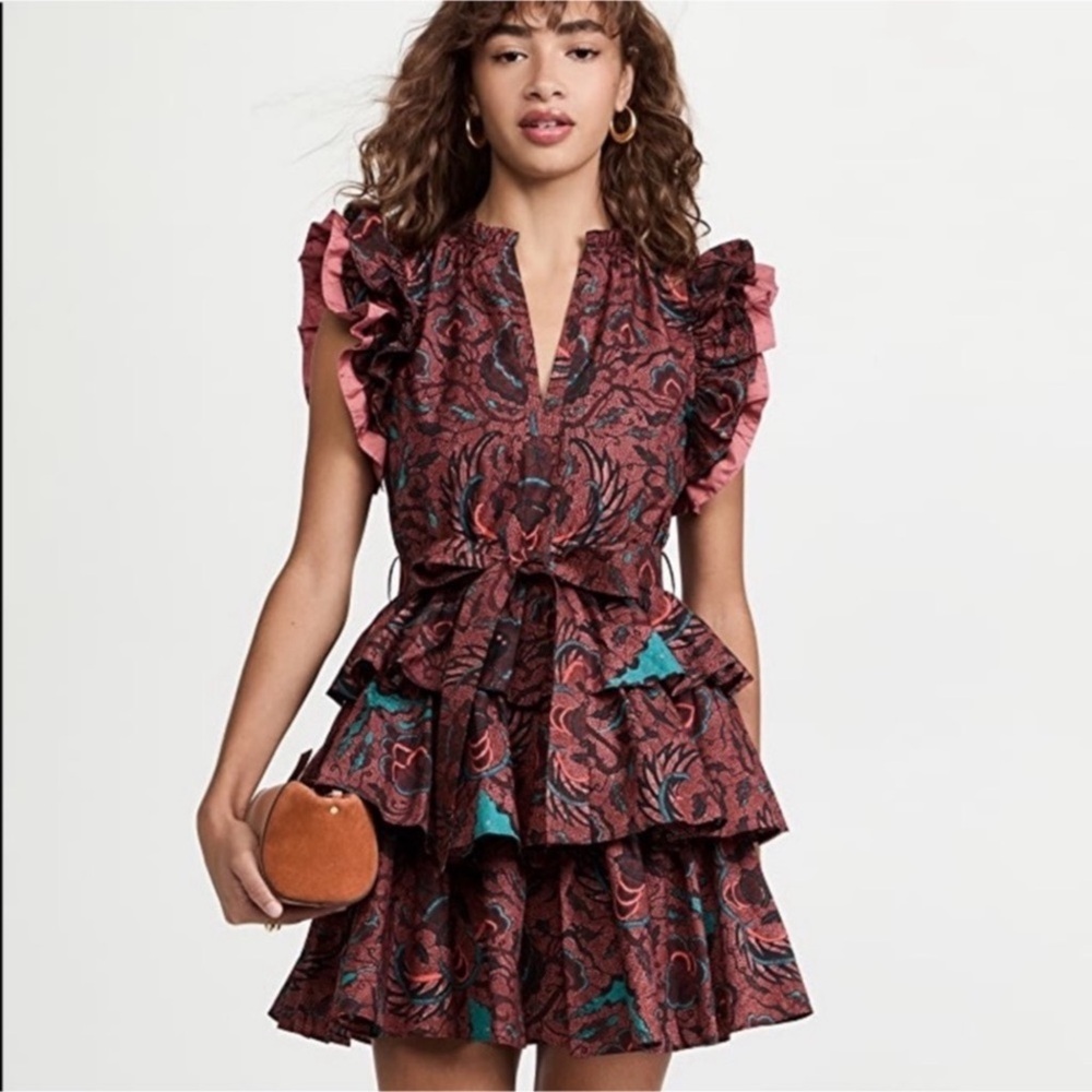 ULLA JOHNSON Honoria mini dress in carmine Sz 14
